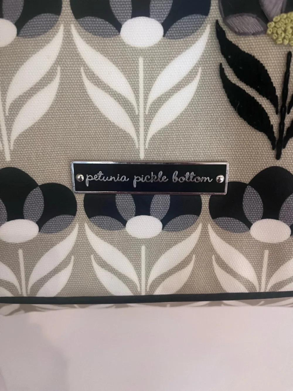 Petunia Pickle Bottom Gray Floral Messenger Bag with Black Accents